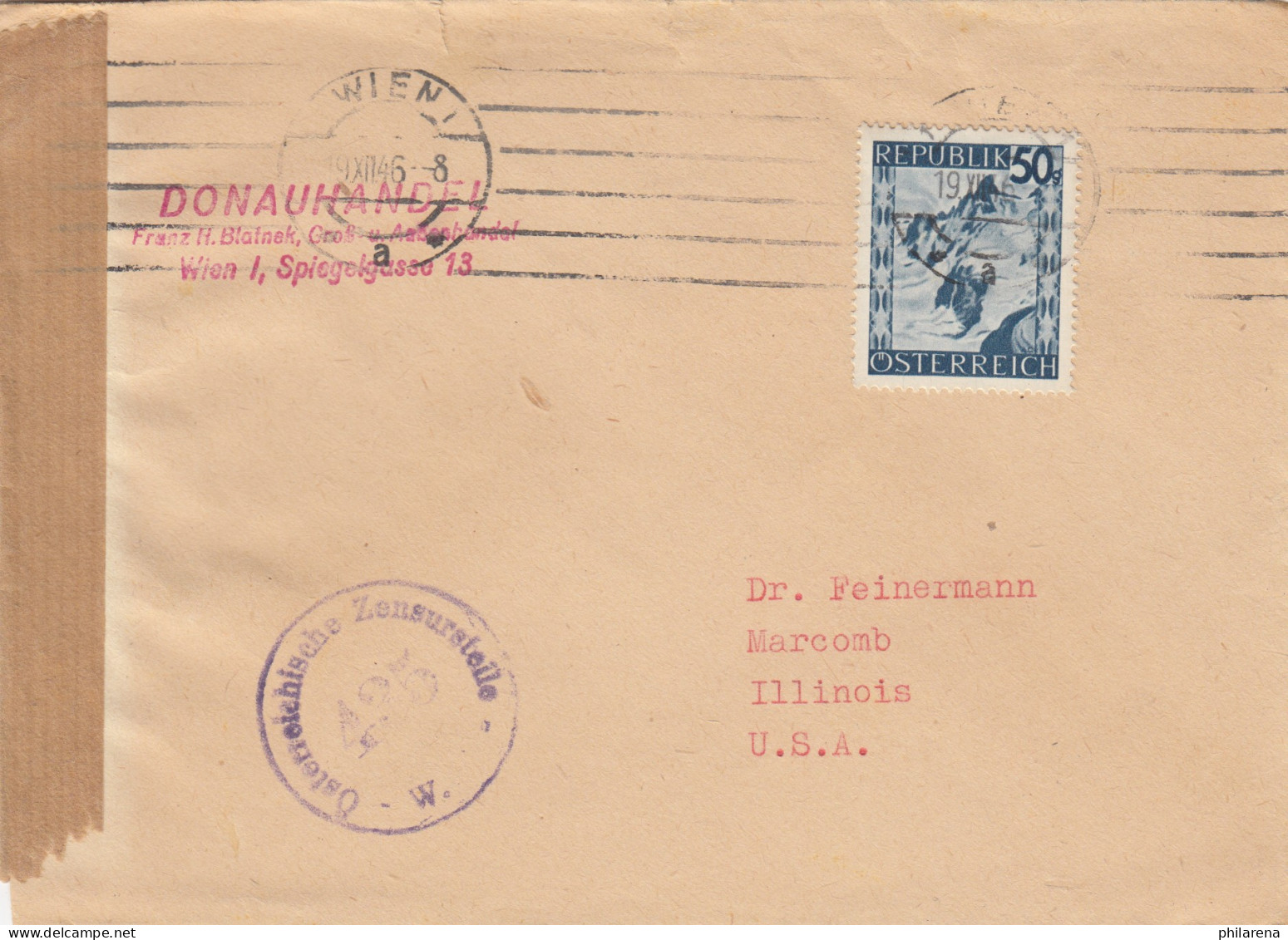 1946: Wien Nach Illinois/USA, Zensur - Briefe U. Dokumente