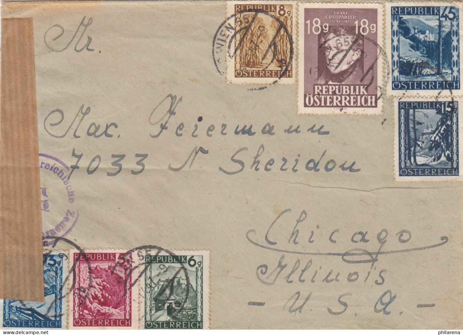 1947 Wien Nach Chicago, Zensur - Storia Postale