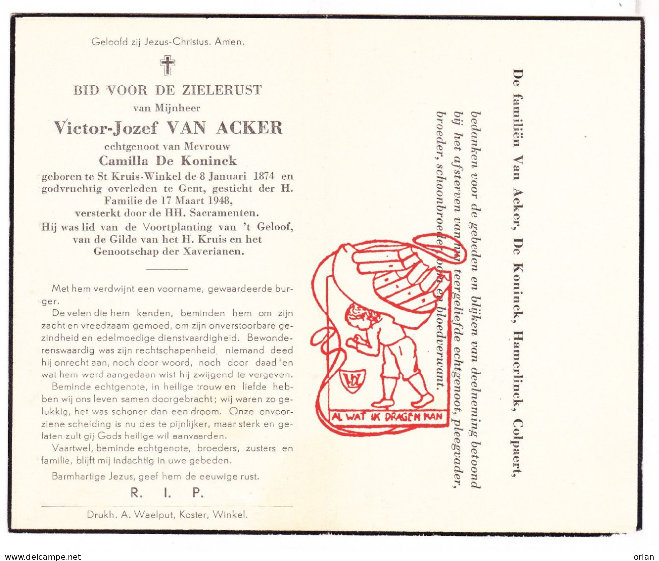 DP Victor Jozef Van Acker ° Sint-Kruis-Winkel 1874 † Gent 1948 X Camilla De Koninck // Hamerlinck Colpaert - Andachtsbilder