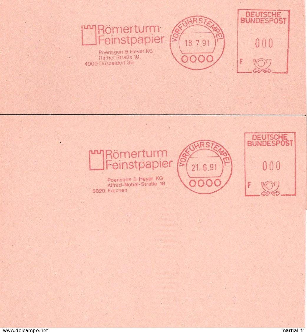 2 EMA Specimen DUSSELDORF FRECHEN PAPIER PAPER IMPRESSION IMPRIMERIE DRUCKEREI TOUR ROMAINE ARCHITECTURE ARCHITEKTUR - Autres & Non Classés