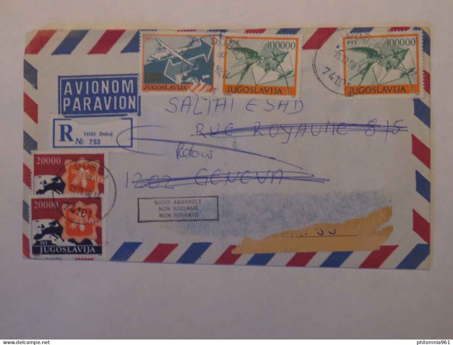 YUGOSLAVIA AIRMAIL  REGISTERED COVER  TO SWITZERLAND 1990 - Andere & Zonder Classificatie