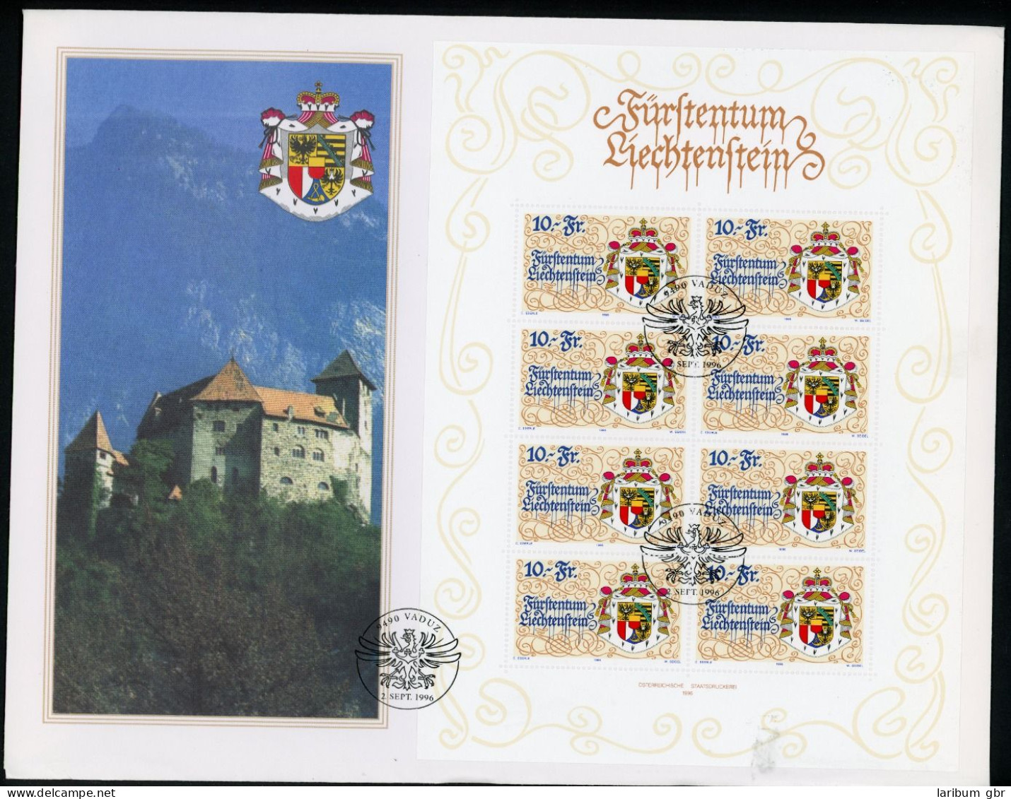 Liechtenstein Kleinbogen Mit 1136 Staatswappen Ersttagesbrief/FDC #KE563 - Altri & Non Classificati