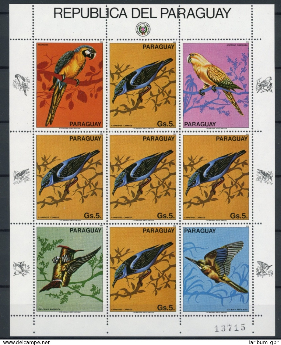Paraguay Kleinbogen Mit 5 X 3674 Postfrisch Vögel #JD599 - Paraguay