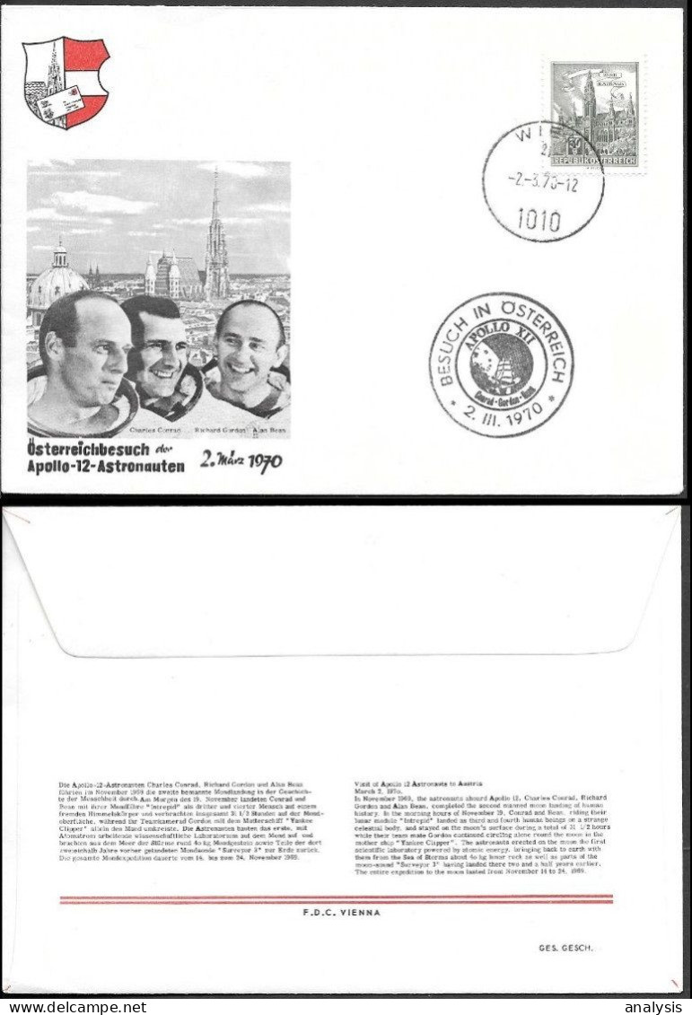 Austria Space Cover 1970. "Apollo 12" Astronauts Visit - Europe