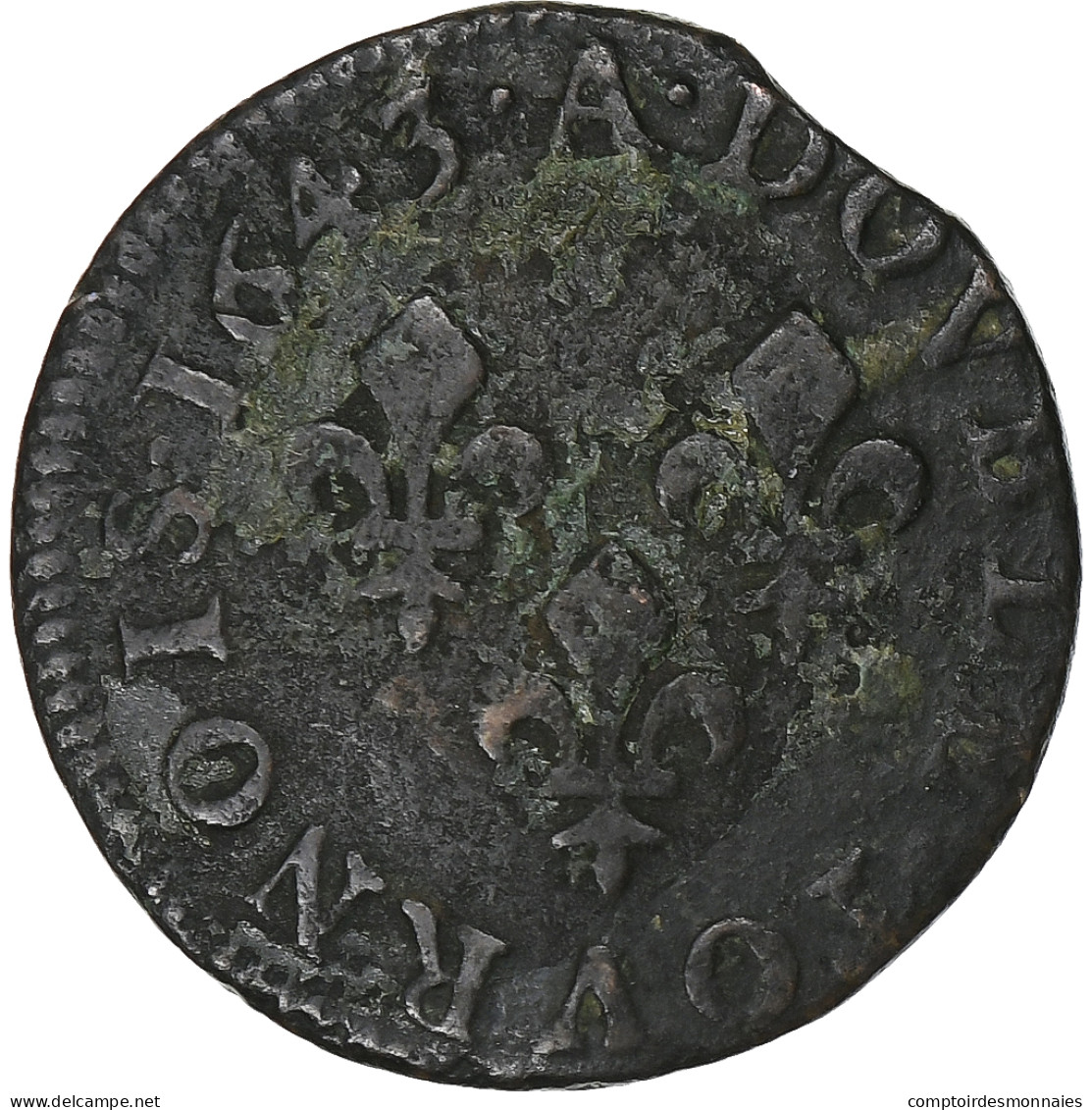 France, Louis XIII, Double Tournois, 1643, Corbeil, Cuivre, TB+, Gadoury:12 - 1610-1643 Louis XIII The Just