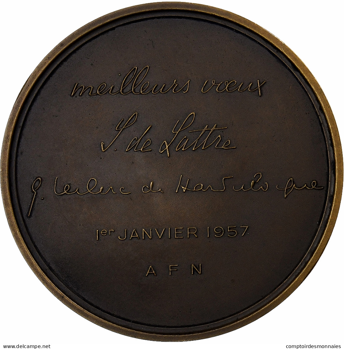 France, Médaille, Jean De Lattre, A.F.N, 1957, Bronze, Corbin, SPL - Other & Unclassified