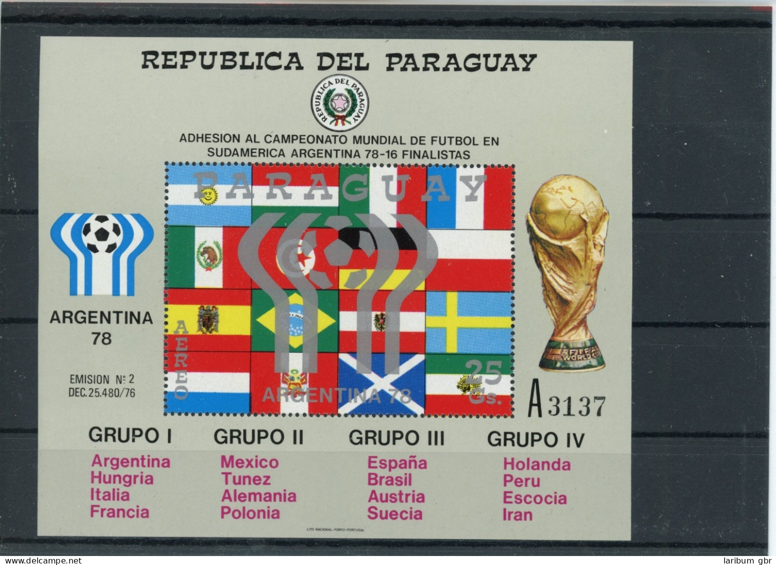 Paraguay Block 320 Postfrisch Fußball #JK880 - Paraguay