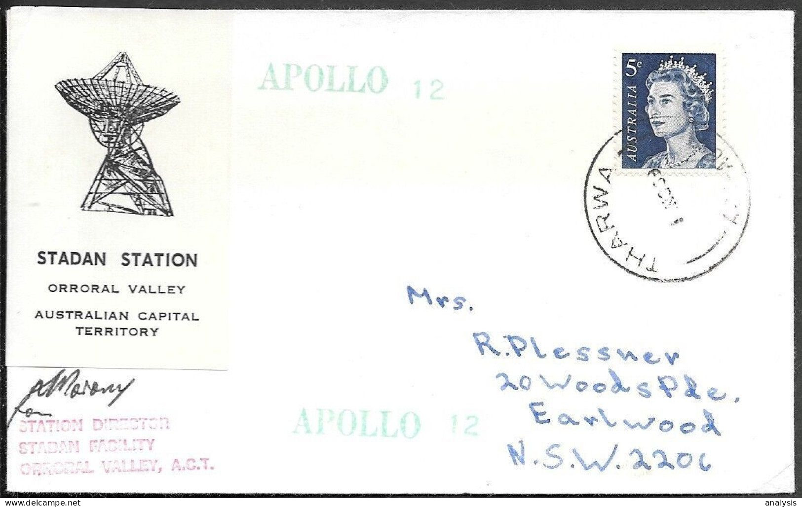 Space Cover 1969. "Apollo 12" Launch. Australia Orroral Tracking - USA