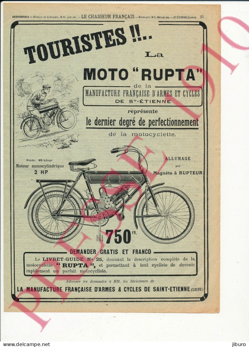 Publicité 1910 Moto Légère Rupta Motocyclette Ancienne Vintage 216CH22 - Reclame