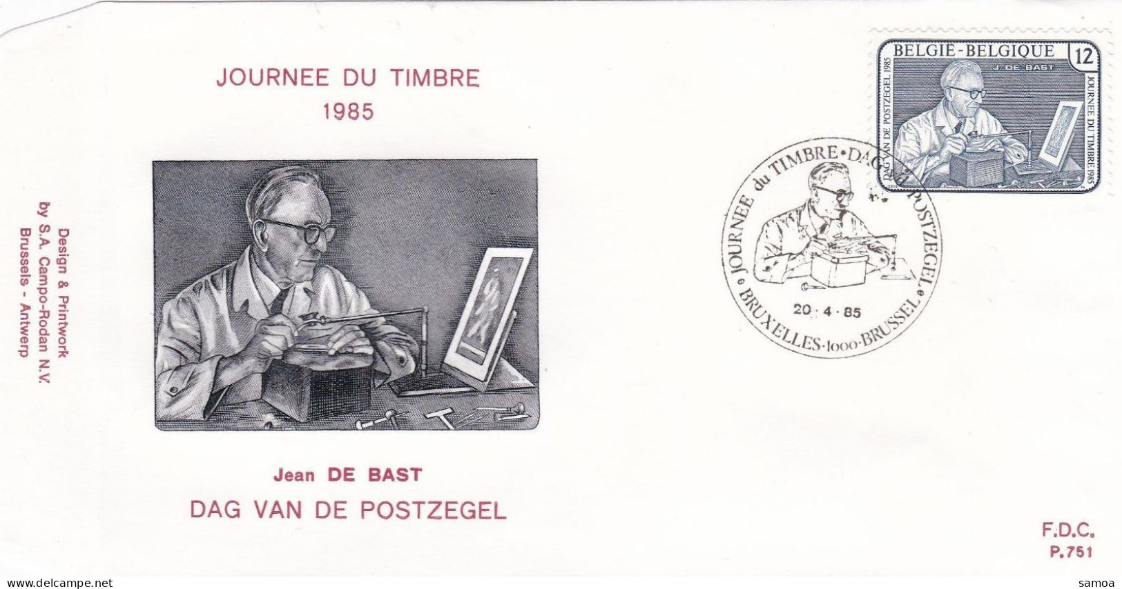 Belgique FDC 1985 2169 Journée Du Timbre Graveur Jean De Bast Bruxelles Brussel - 1981-1990