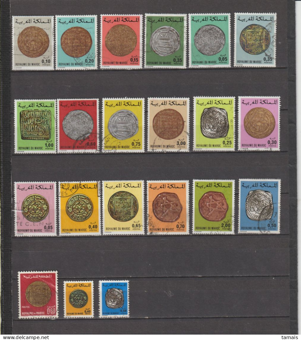 Maroc Lot De 21 Timbres Thème  Monnaies Sur Timbre  (lot 290a) - Monnaies