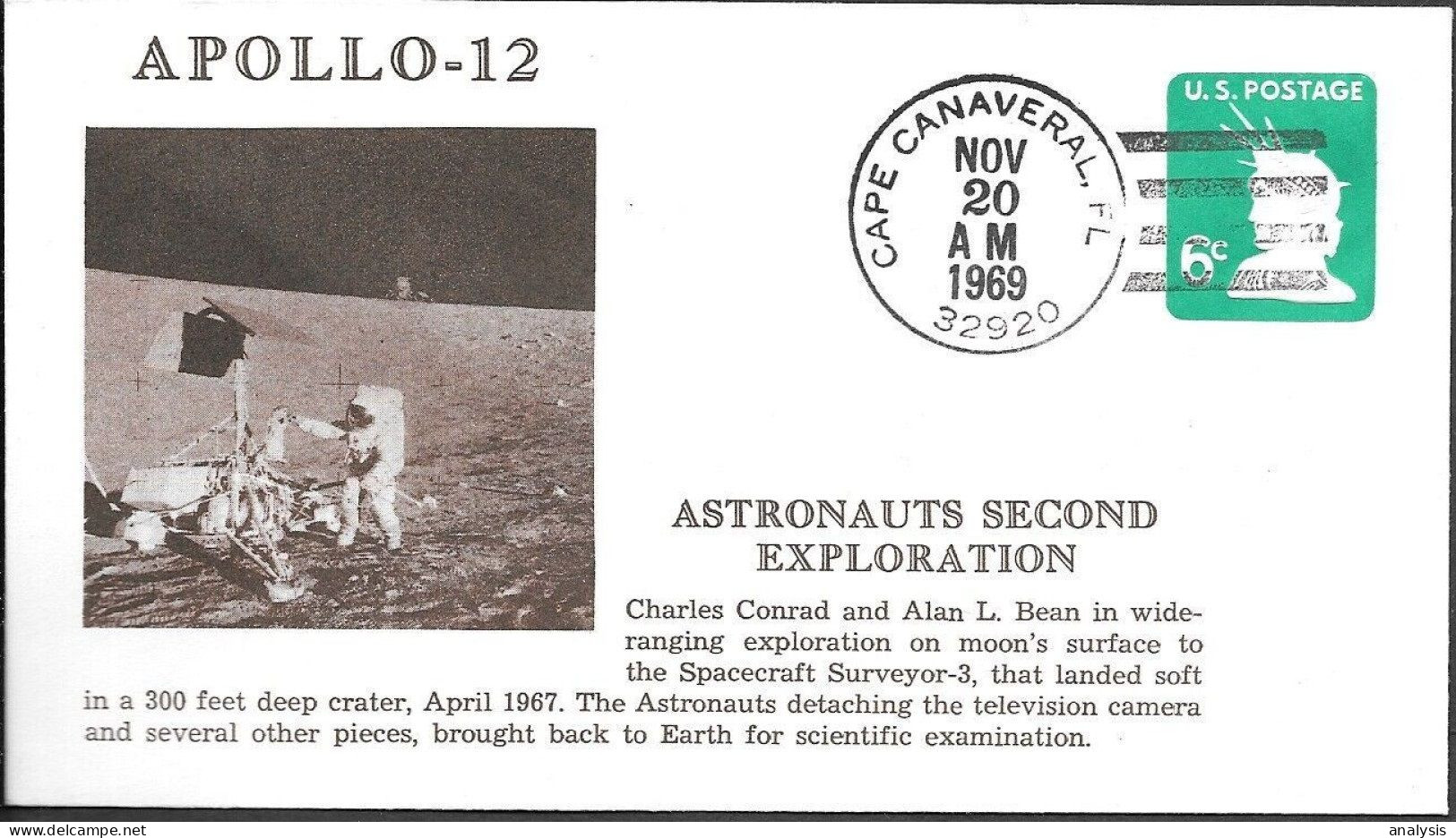 US Space Cover 1969. "Apollo 12" EVA-2 On The Moon - Etats-Unis