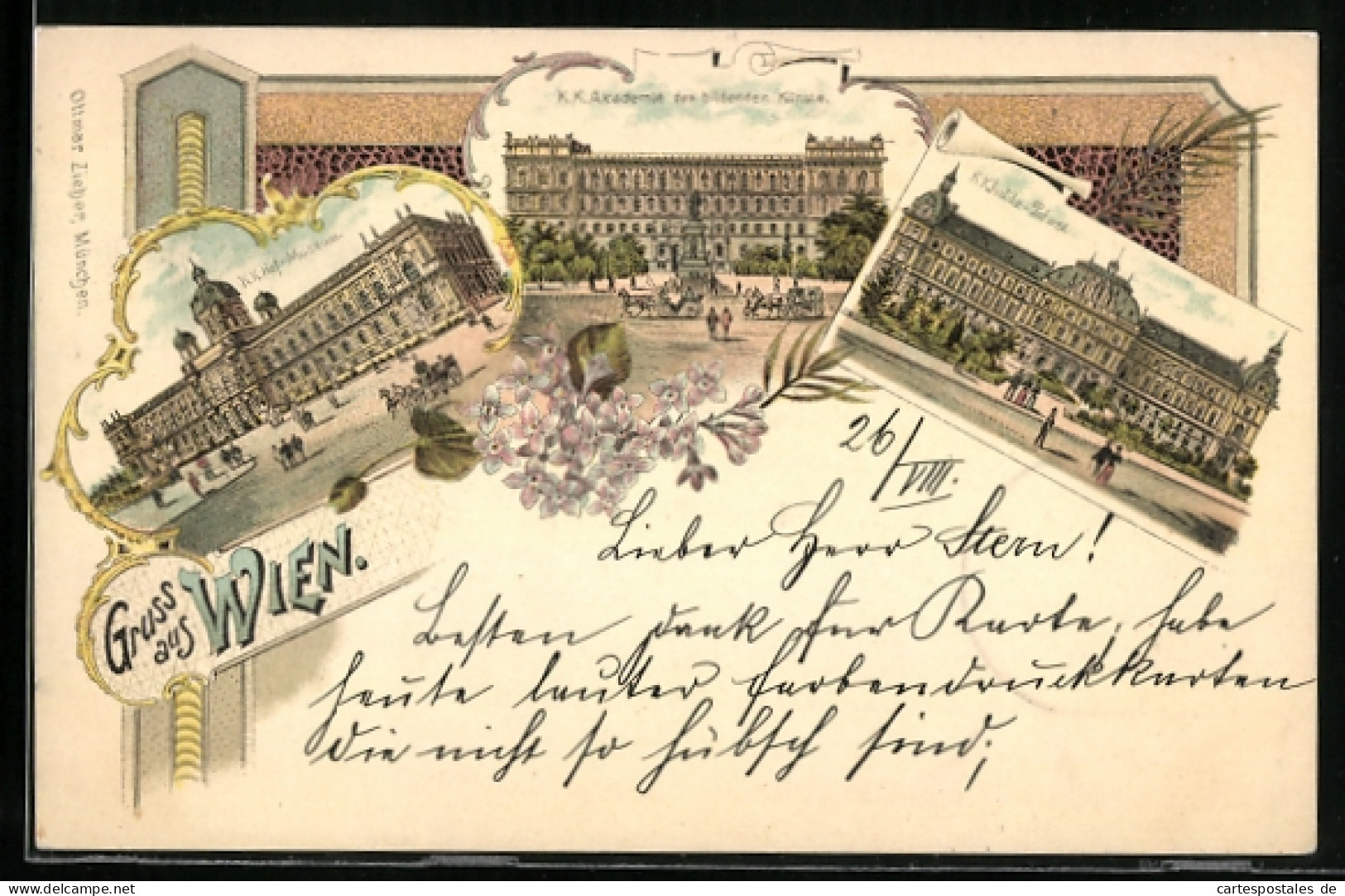 Lithographie Wien, K. K. Hof-Museum, K. K. Akademie Der Bildenden Künste, K. K. Justiz-Palast  - Autres & Non Classés