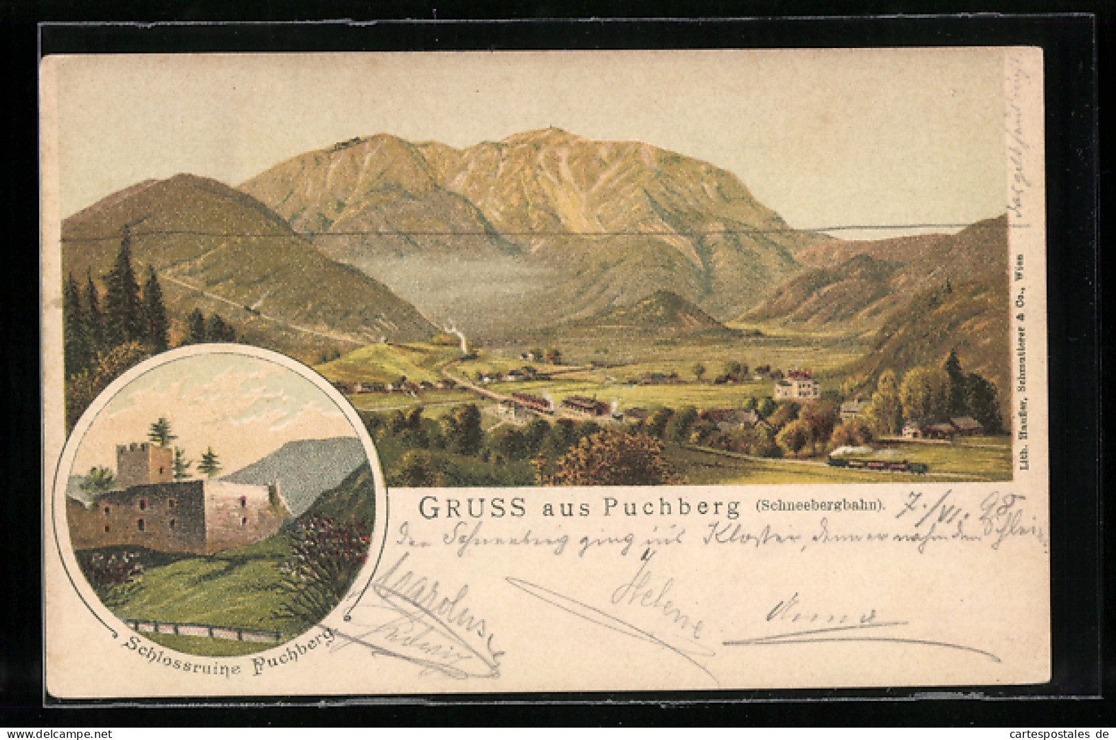 Lithographie Puchberg, Schlossruine Mit Blick In Tal  - Other & Unclassified