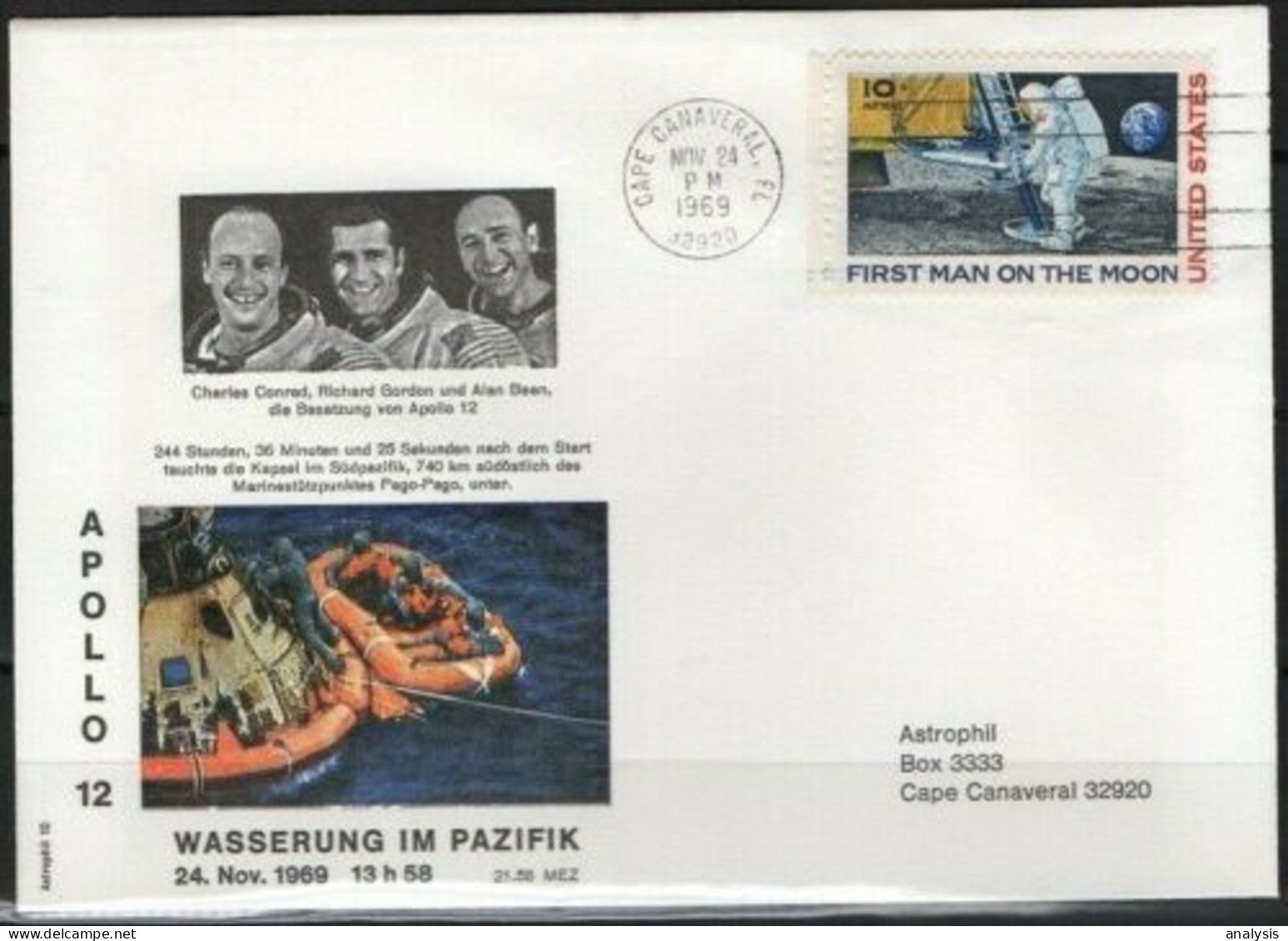 US Space Cover 1969. "Apollo 12" Splashdown. Cape Canaveral - United States