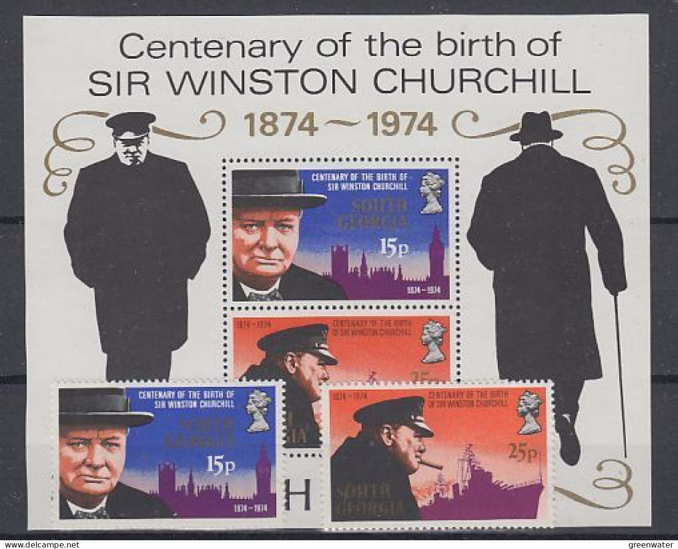 South Georgia 1974 Sir Winston Churchill 2v + M/s  ** Mnh (59819) - Südgeorgien