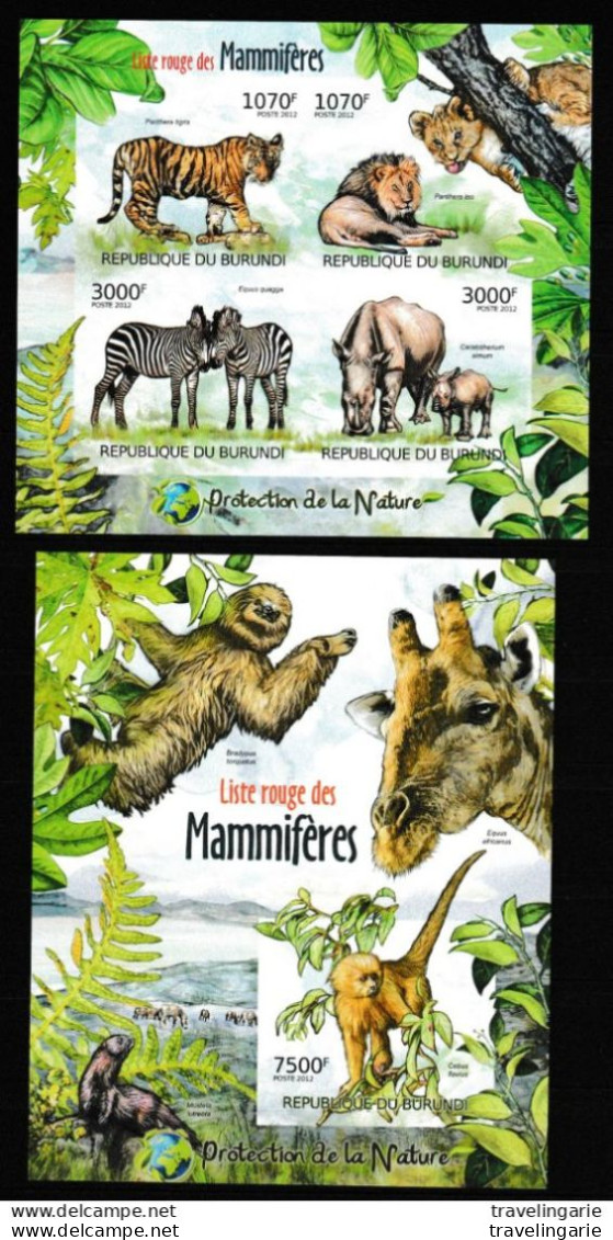 Burundi 2012 Blocs Endangered Mammals S/S Imperforate ND MNH/ ** - Blocks & Sheetlets