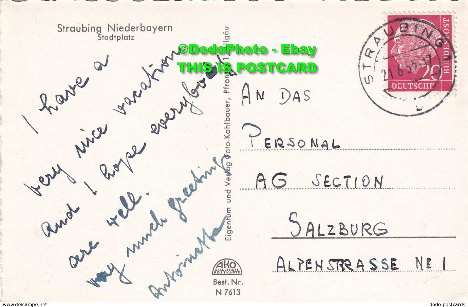 R455679 Straubing Niederbayern. Stadtplatz. Kohlbauer. Ako. No. N7613. 1955 - Monde