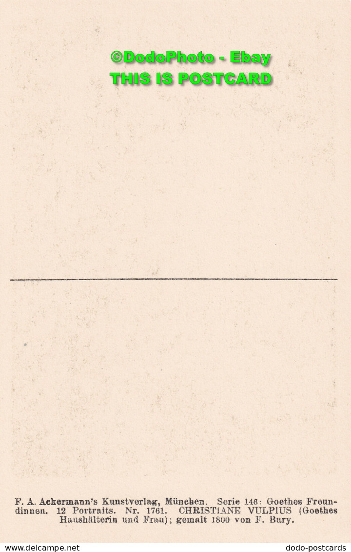 R455688 A 1761. Christiane Vulpius. F. A. Ackermanns. Serie 146. Goethes Freundi - Monde