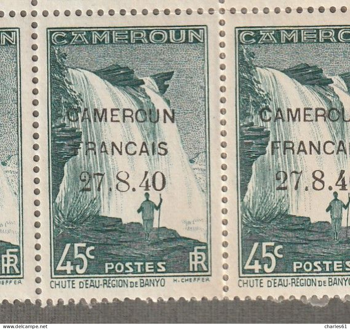 CAMEROUN - N°218+218a+218b+218c ** (1940) Plusieurs Variété : "0" Cassé Et "4"fermé , Virgule Après "7" , Gros "8"... - Ungebraucht