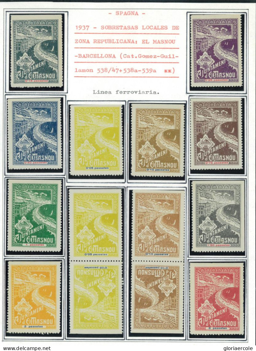 P3099 - SPAIN CIVIL WAR , EL MASNOU , GOMEZ GUILLAMON 538/47 COMPLETE SET MNH + 538 A 539 A (TETE BECHE PAIRS) - Treinen