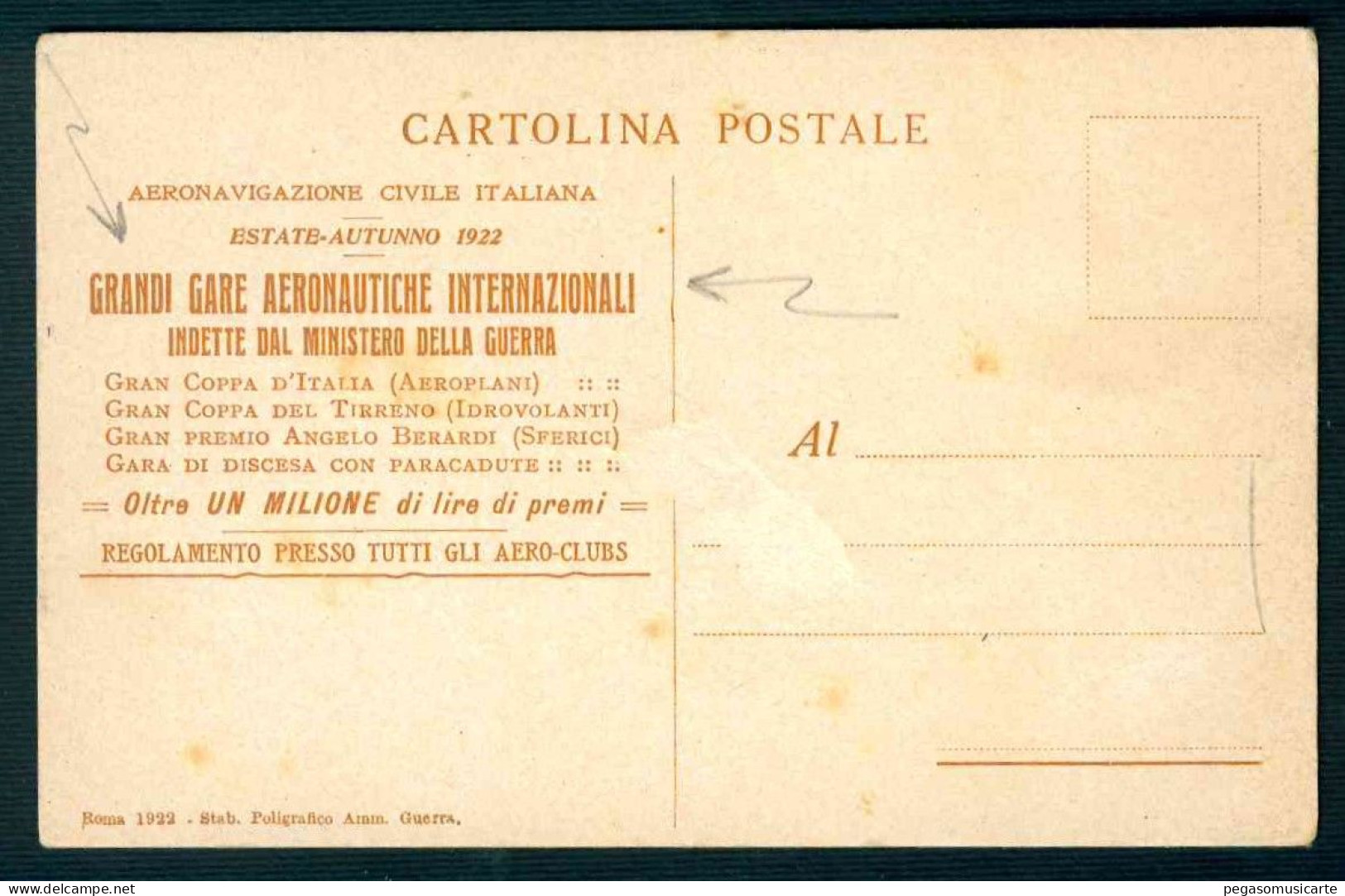 BK045  AERONAVIGAZIONE CIVILE ITALIANA 1922 GRANDI GARE AERONAUTICHE INTERNAZIONALI MINISTERO DELLA GUERRA ILLUSTRATORE - Patriotic