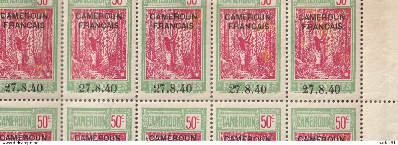 CAMEROUN - N°202b ** (1940) Panneau De 50 Timbres : Variété "2 De 27 Plus Petit Et Bouclé" - Ongebruikt