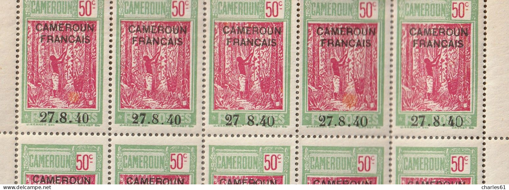 CAMEROUN - N°202b ** (1940) Panneau De 50 Timbres : Variété "2 De 27 Plus Petit Et Bouclé" - Unused Stamps