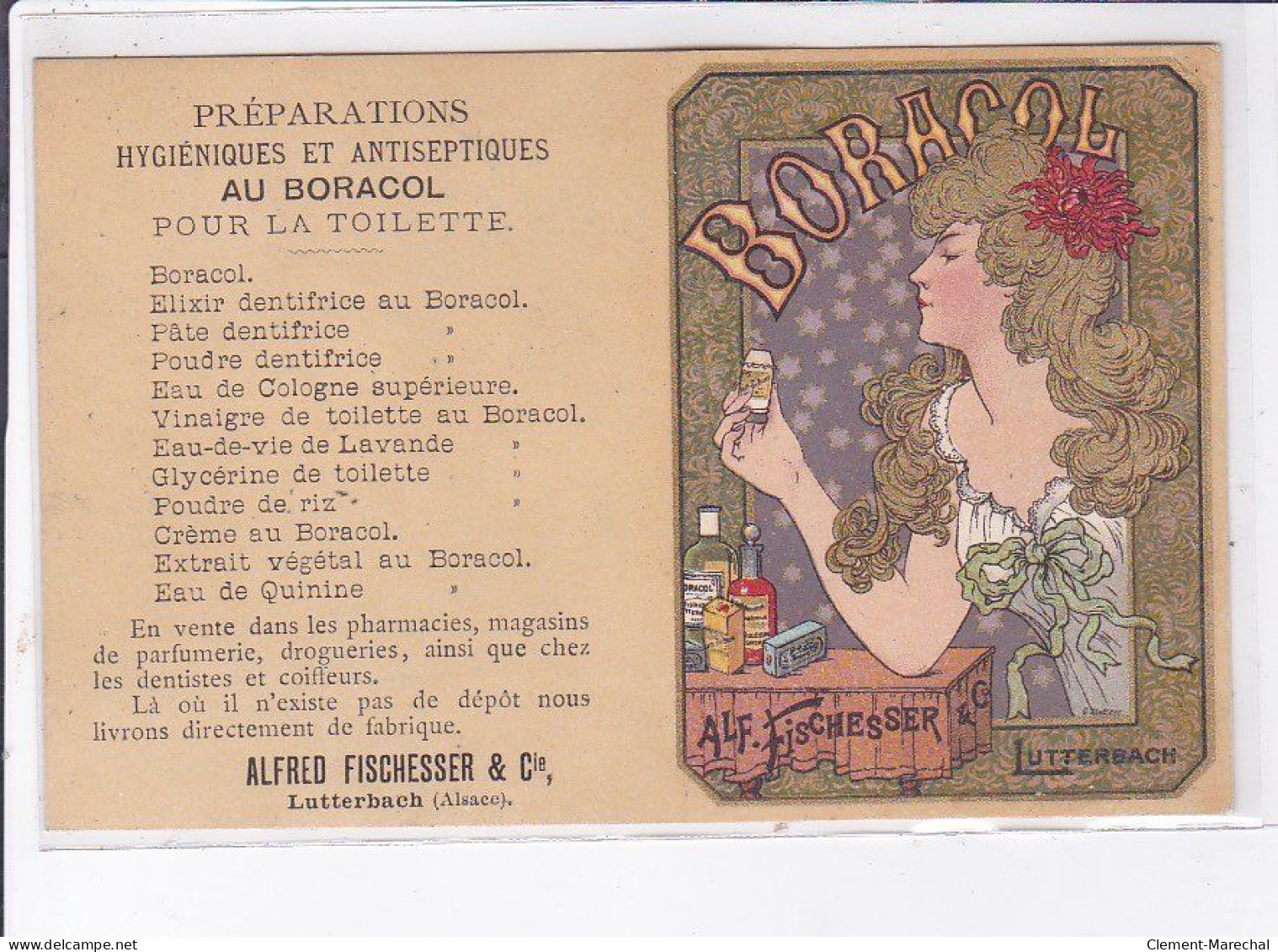 PUBLICITE : Préparation BORACOL - Fiescher à Lutterbach (Alsace) - Largement Inspirée De Mucha - Très Bon état - Publicité