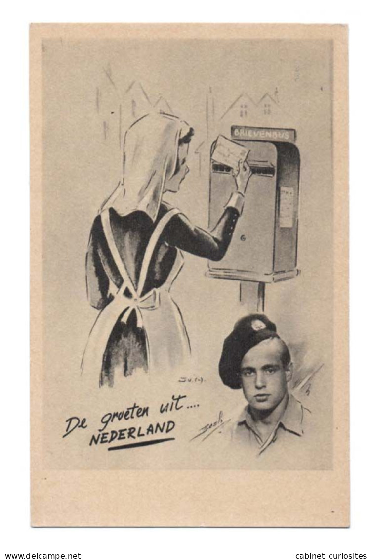 Une Jeune Femme Infirmière Poste Une Lettre à Son Ami Militaire - Soldat Hollandais - Boite Aux Lettres - Animée - Poste & Facteurs