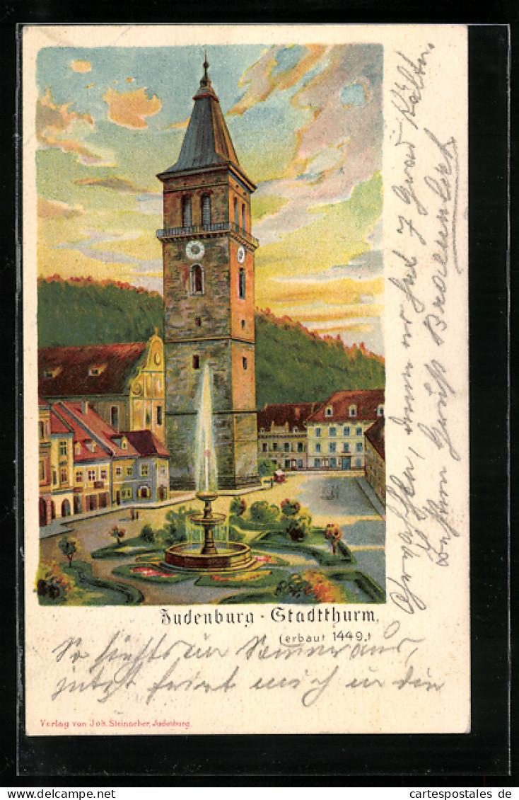 Lithographie Judenburg, Stadtthurm Im Letzten Tageslicht  - Autres & Non Classés
