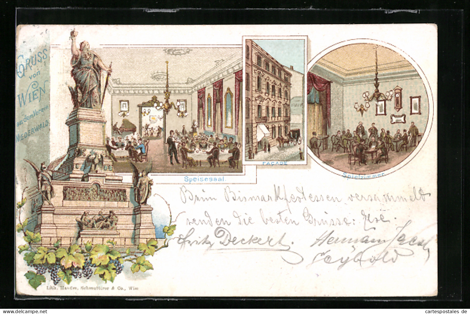 Lithographie Wien, Speisesaal, Facade Und Spielzimmer  - Sonstige & Ohne Zuordnung