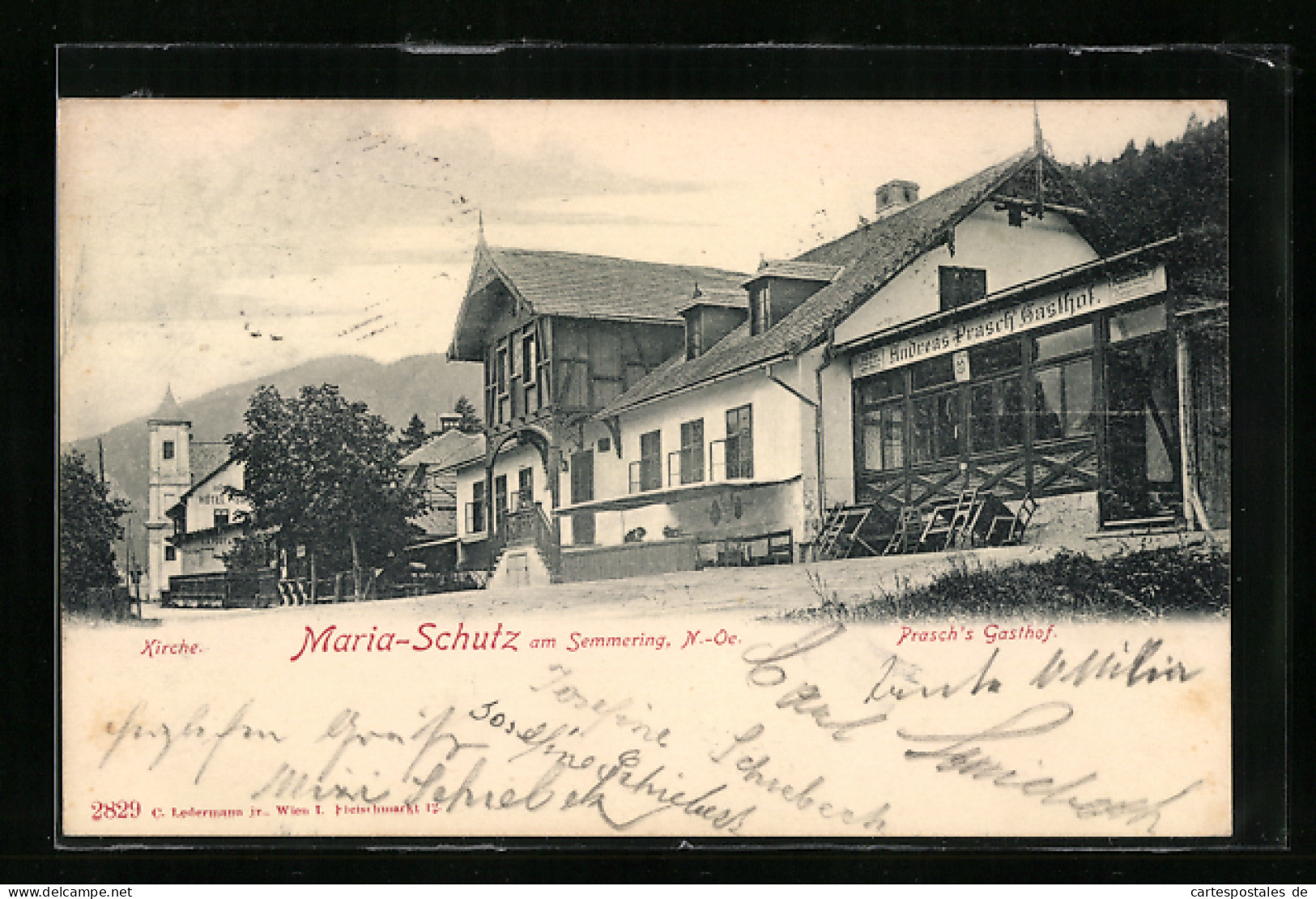 AK Maria-Schutz Am Semmering, Prasch`s Gasthof Und Kirche  - Andere & Zonder Classificatie