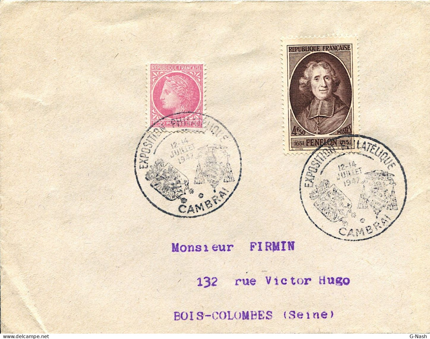 Exposition Philatélique - Cambrai Le 12/13/14 Juillet 1947 - Temporary Postmarks