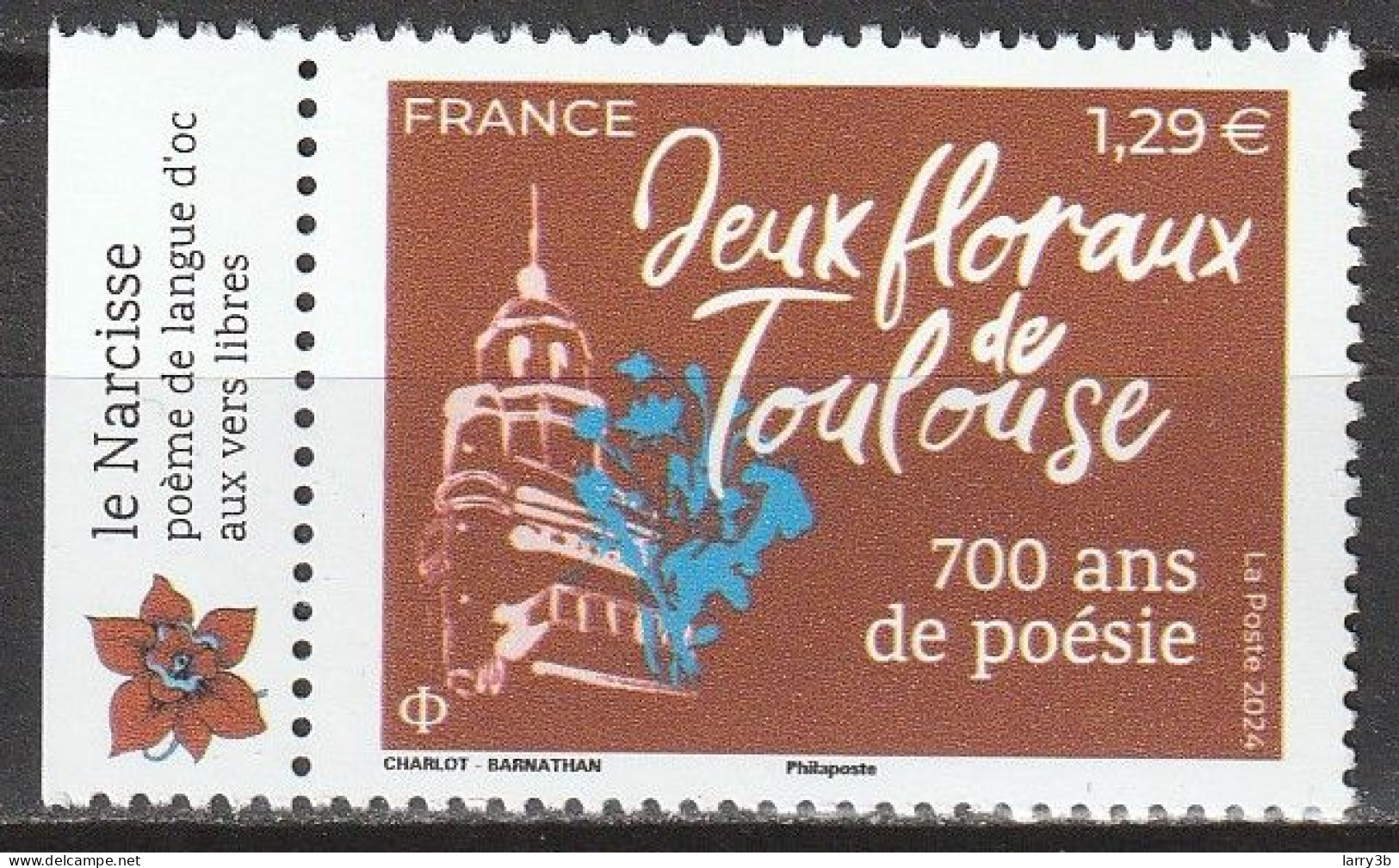 2024 - Y/T 5xxx - "JEUX FLORAUX DE TOULOUSE – 700 ANS DE POÉSIE" - BDF ISSU FEUILLET 1,29 € - NEUF ** MNH - Ungebraucht