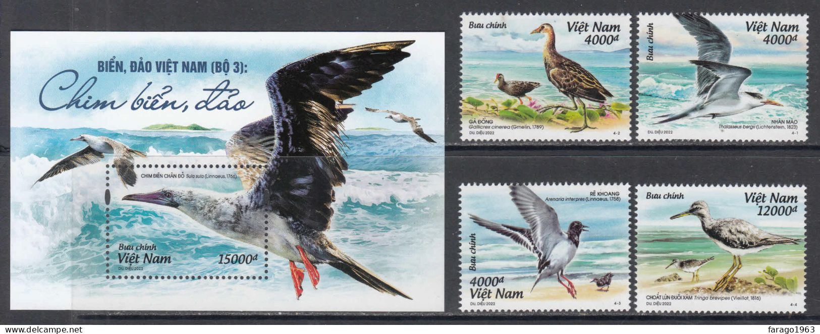 2022 Vietnam Seabirds Birds Oiseaux  Complete Set Of 4 + Souvenir Sheet  MNH - Viêt-Nam