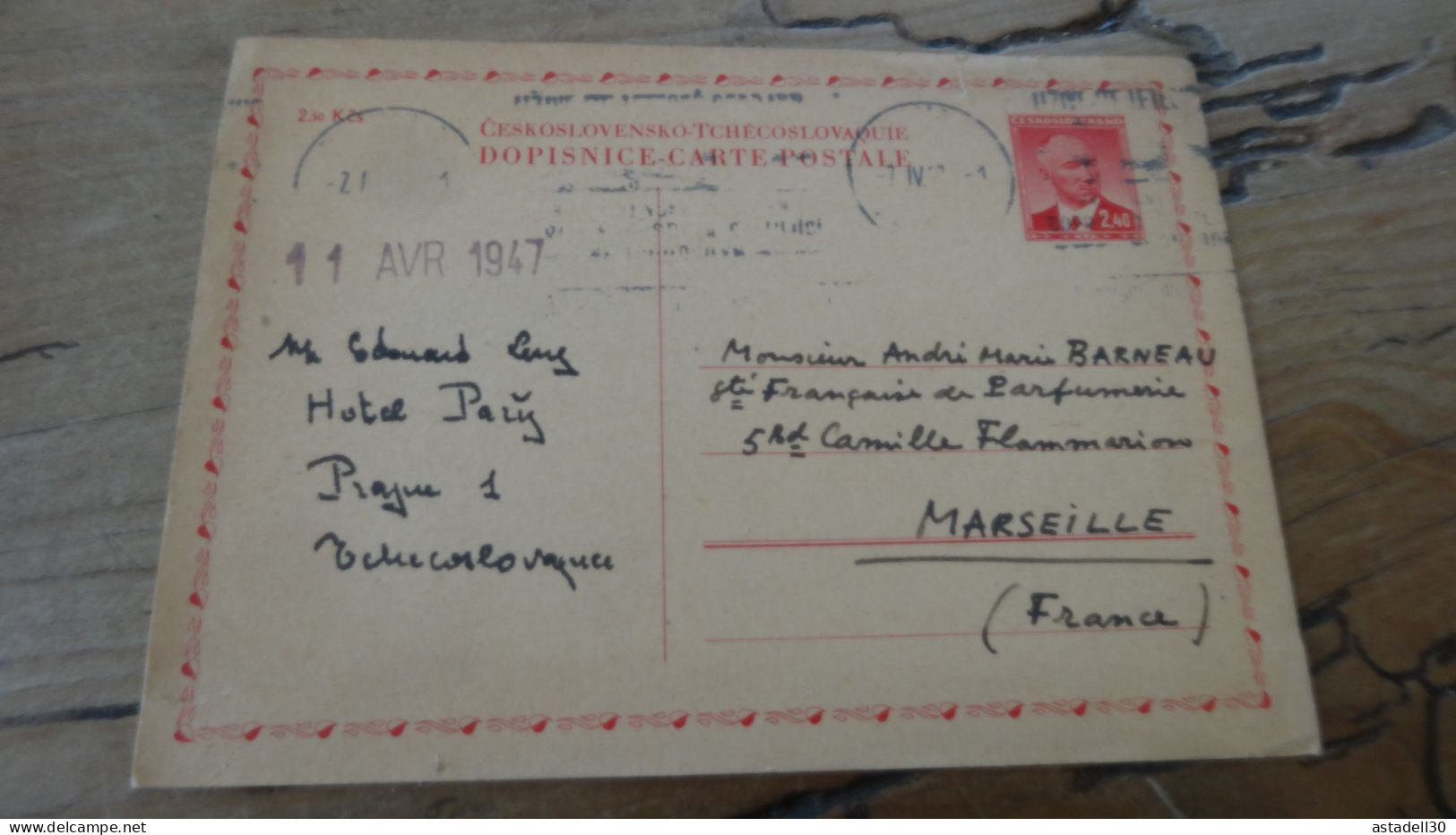 Entier Postal TCHECOSLOVAQUIE - 1947  ............. BOITE1  ....... 541 - Covers & Documents