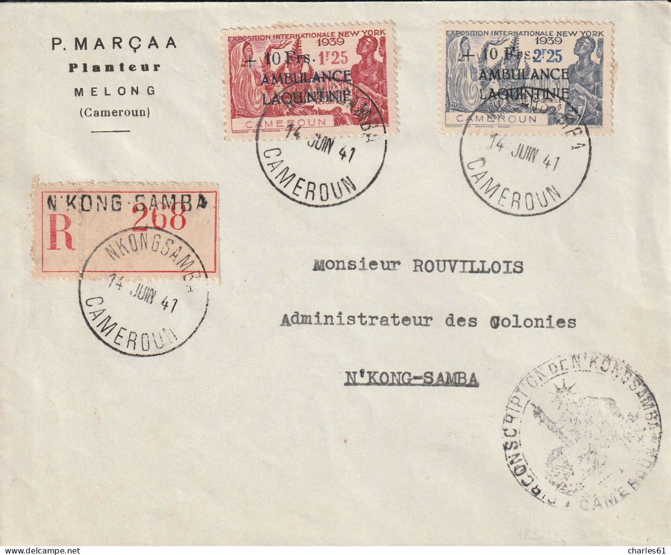 CAMEROUN - Lettre Recommandée De N'kog-samba Le 14/06/1941 Avec Timbres N°247/8 "Ambulance Laquintinie" - Covers & Documents