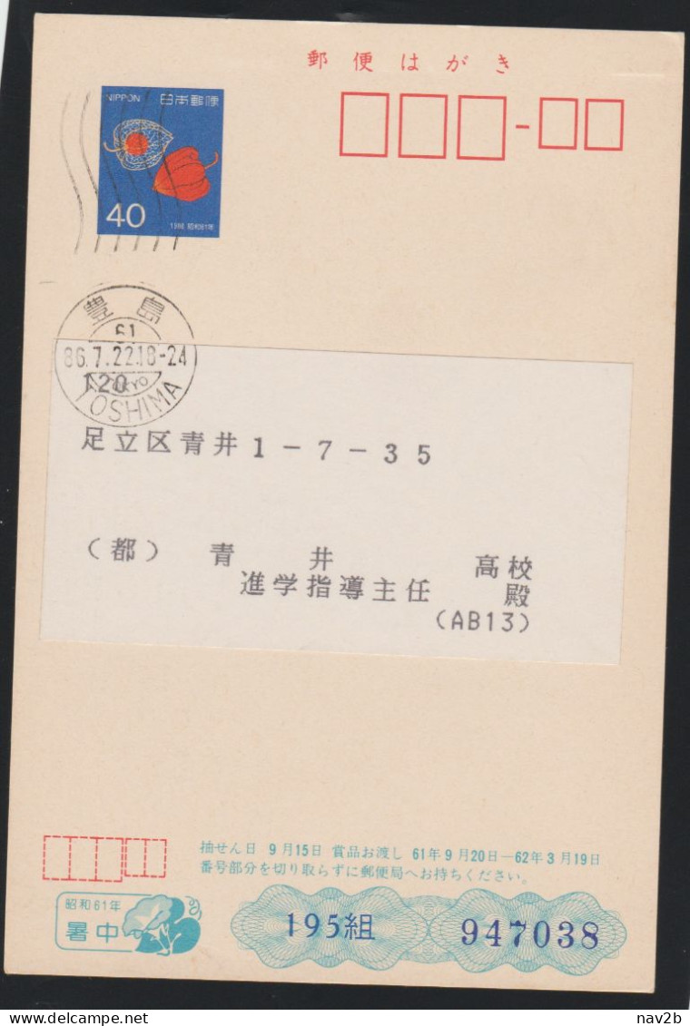 Entier Carte Postale Oblitérée Toshima 1986 - Postales