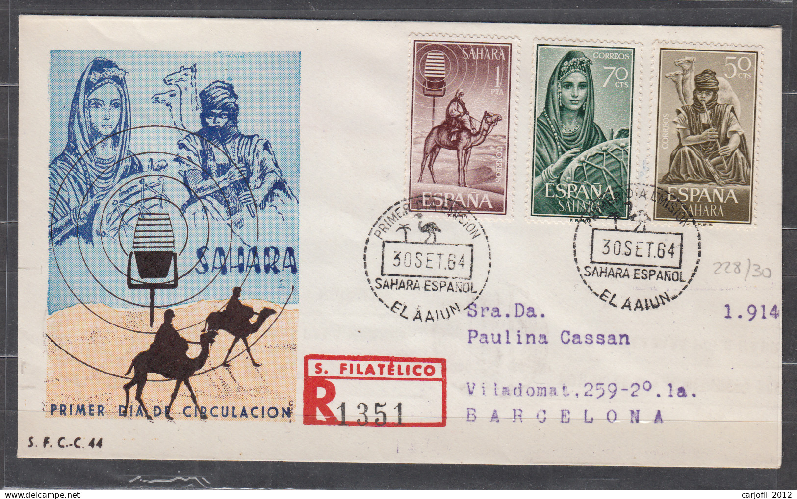 Sahara Sobres 1º Día 1964 Edifil 229/31 Serie Corta - Sahara Espagnol