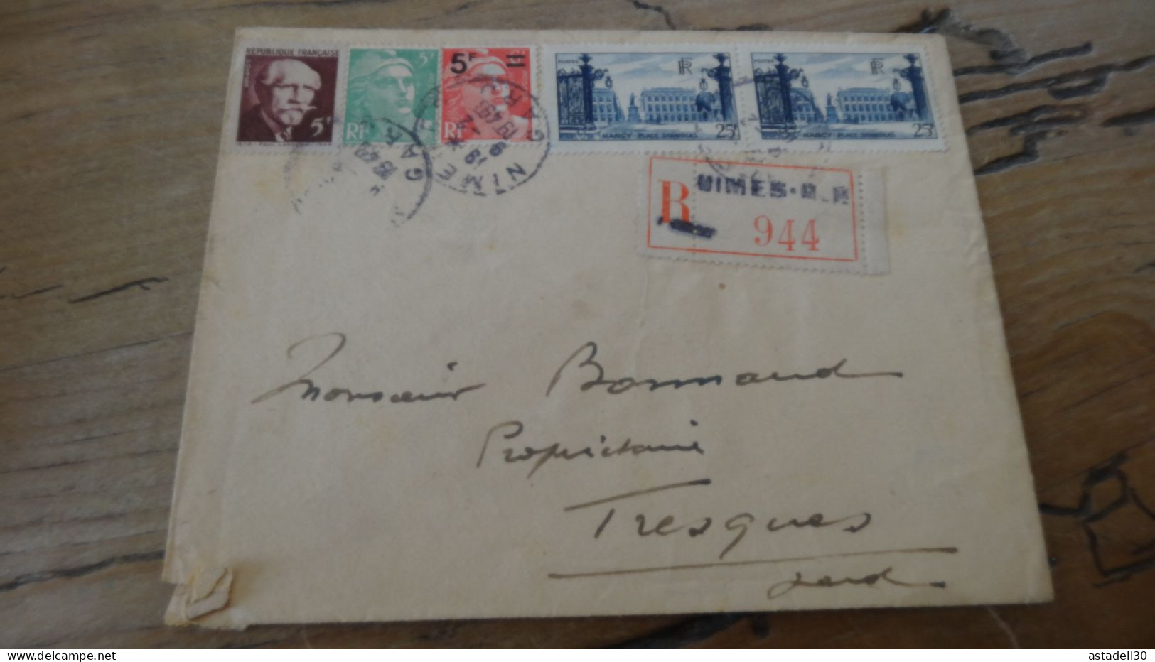Enveloppe Recommandée NIMES 1949  ............. BOITE1  ....... 543 - 1921-1960: Période Moderne