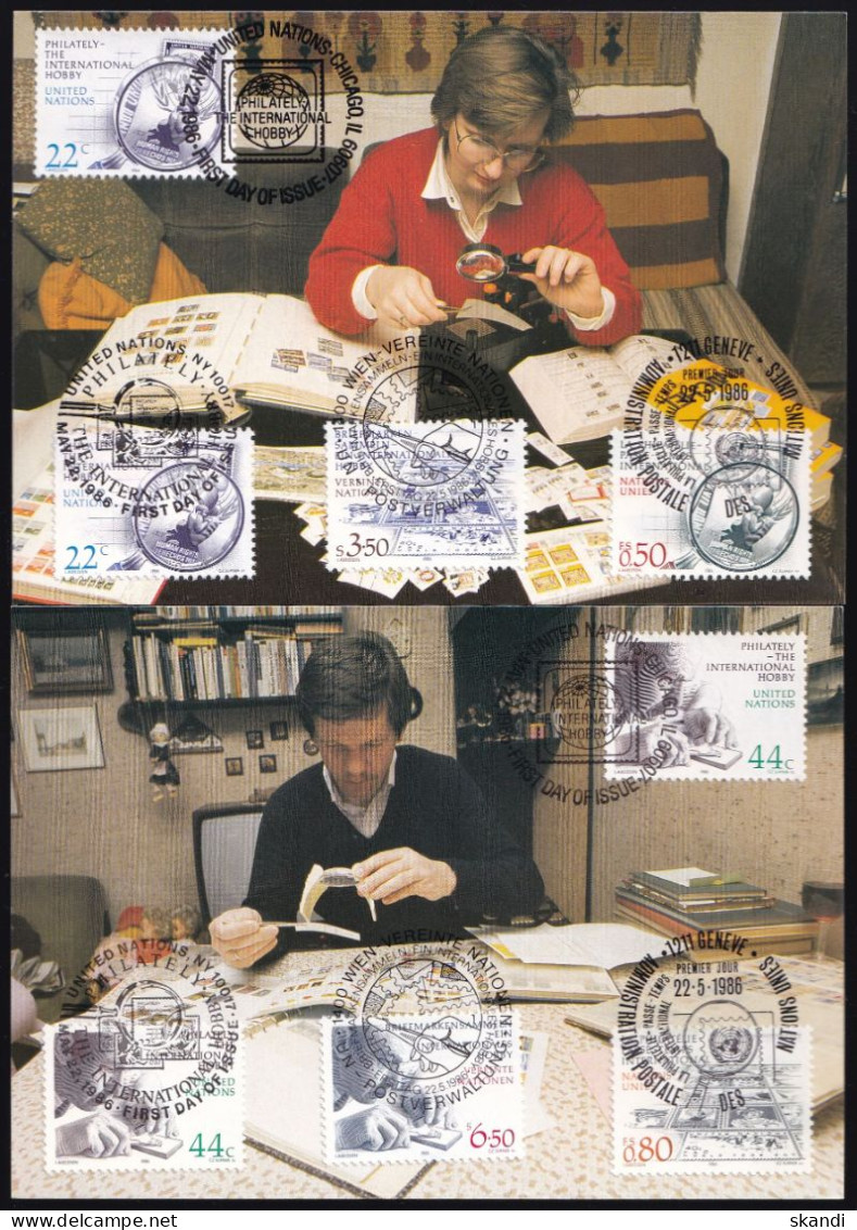 UNO NEW YORK - WIEN - GENF 1986 Trio-Maximumkarten MK/MC Briefmarkensammeln - Gezamelijke Uitgaven New York/Genève/Wenen