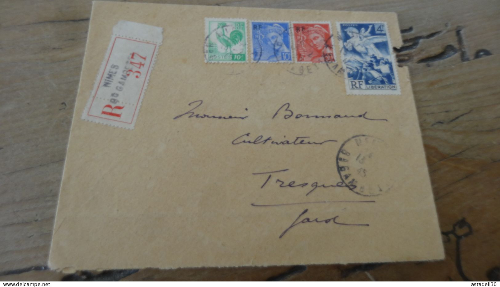 Enveloppe Recommandée NIMES 1945  ............. BOITE1  ....... 544 - 1921-1960: Modern Tijdperk