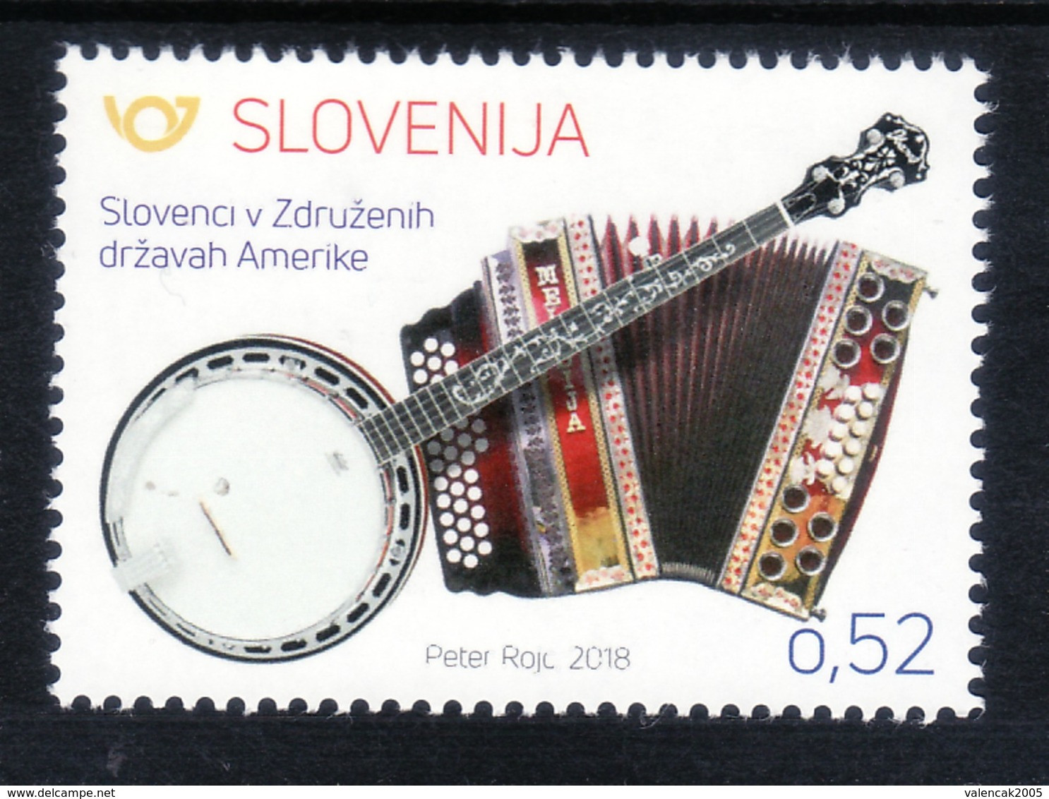 1206 Slowenien Slovenia 2018 Mi.No. 1343 ** MNH Music Instrument Diatonic Accordion Banjo  Diatonische Harmonika Banjo - Musique