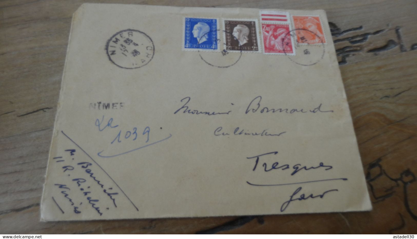 Enveloppe Recommandée NIMES 1946  ............. BOITE1  ....... 546 - 1921-1960: Période Moderne