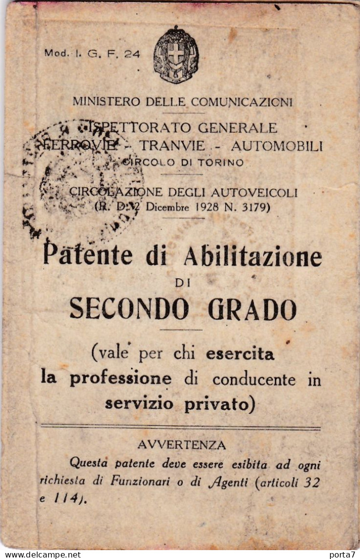 PATENTE  DI GUIDA - PERMIS DE CONDUIRE - TORINO - ANNO 1932 - TIMBRI - BOLLI - Unclassified
