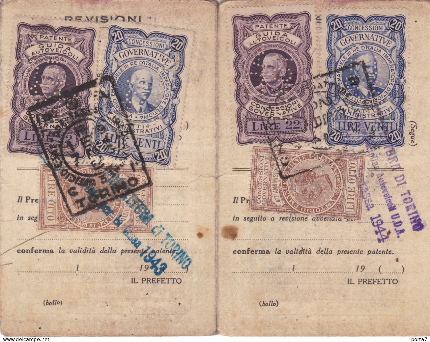PATENTE  DI GUIDA - PERMIS DE CONDUIRE - TORINO - ANNO 1932 - TIMBRI - BOLLI - Unclassified