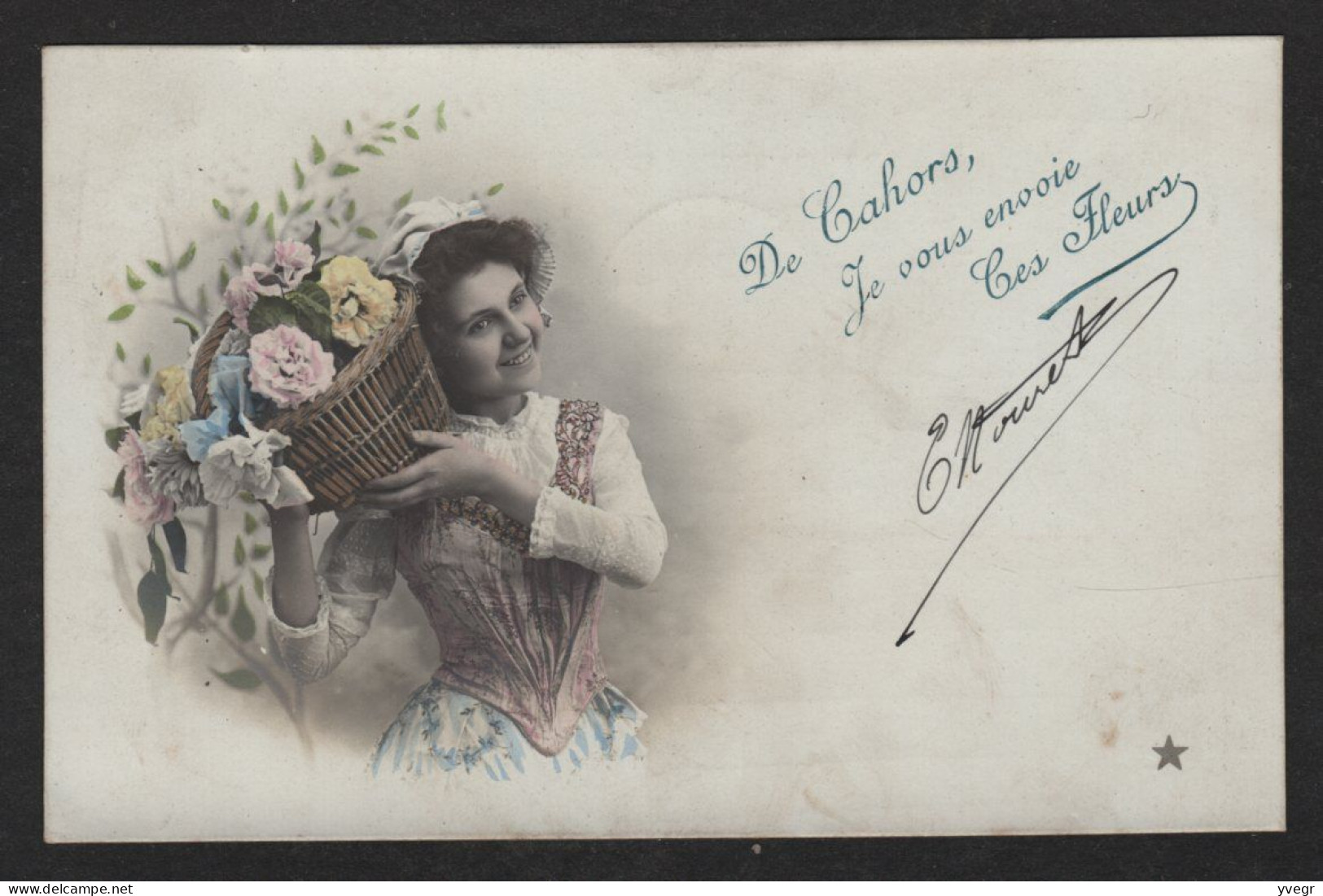De CAHORS Je Vous Envoie Ces Fleurs Envoyée à J. Bouissac Fabrique De Draps à Sarlat (postée En 1905) - Cahors