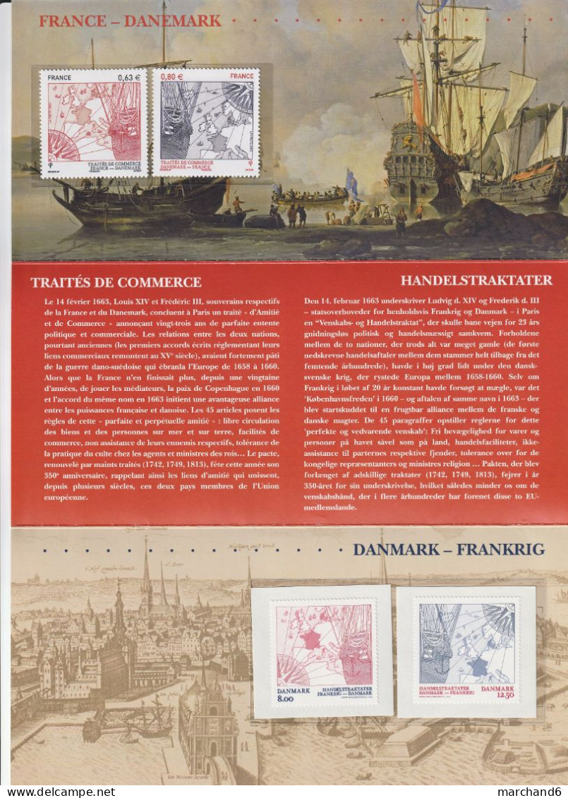 2013 France Danemark Pochette Souvenir N°48 émissions Communes Traités De Commerce N°4817/18 Et 1729/30 Neuf ** - Other & Unclassified