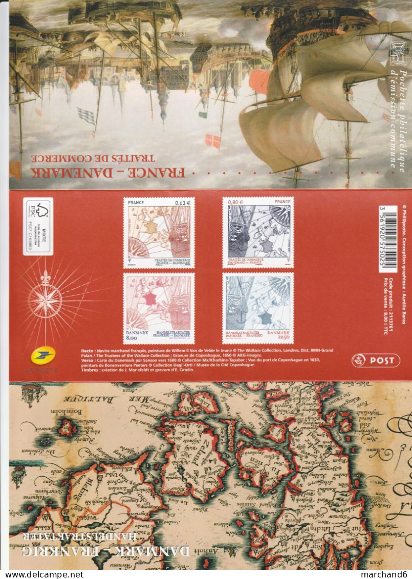 2013 France Danemark Pochette Souvenir N°48 émissions Communes Traités De Commerce N°4817/18 Et 1729/30 Neuf ** - Other & Unclassified